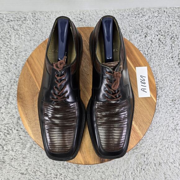 Julio Blanco Genuine Lizard Moc Square Toe Two Tone Oxford Dress Shoes Mens 10.5 - Picture 5 of 14